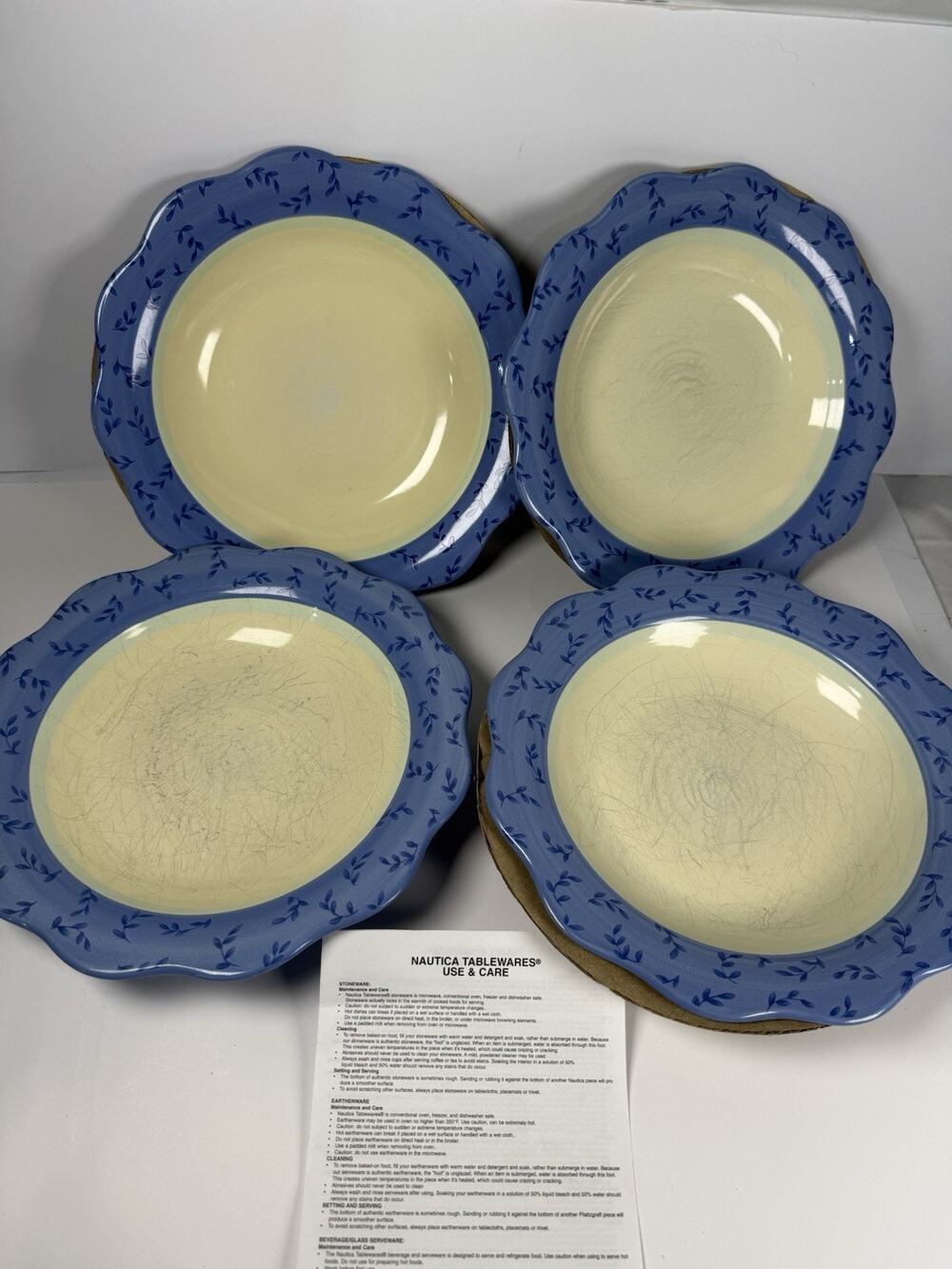 Pfaltzgraff Summer Breeze Rimmed Pasta Soup Bowls 10.5” Blue Floral Set of 4